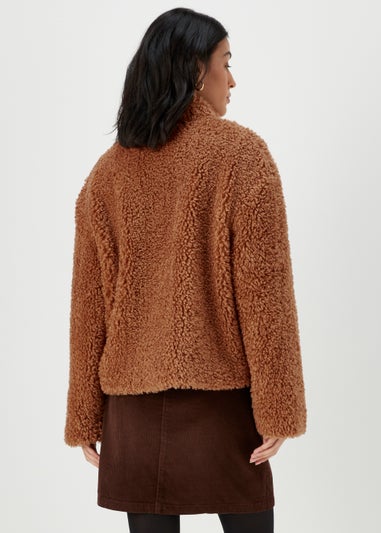 Brown Teddy Fleece Button Up Jacket