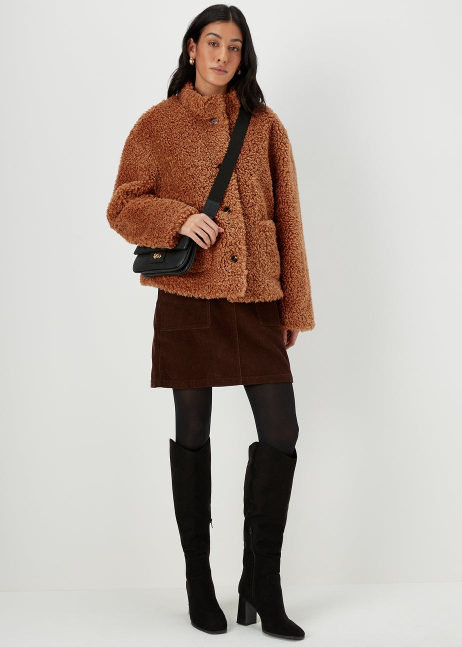 Brown Teddy Fleece Button Up Jacket