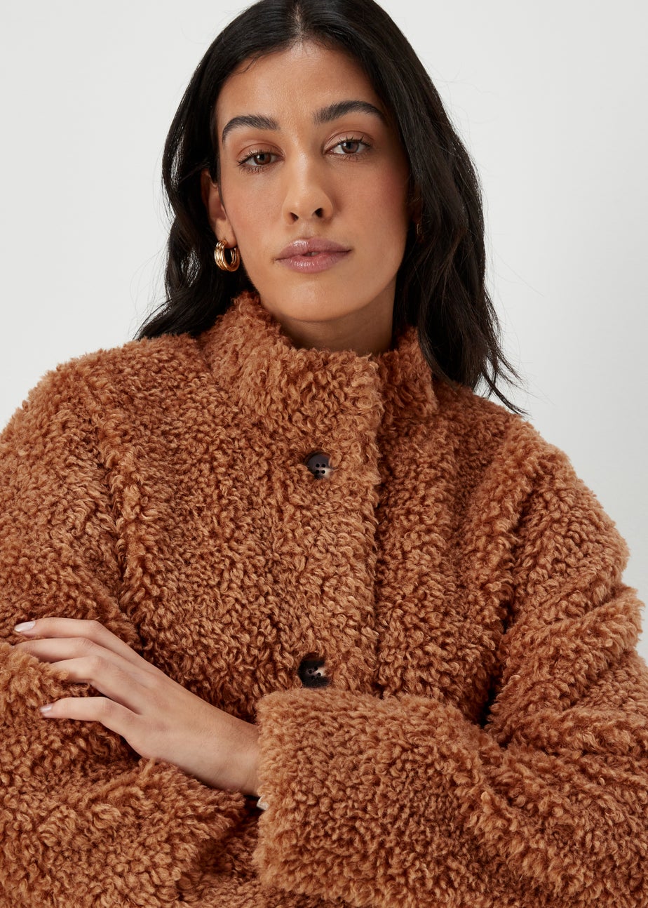 Brown Teddy Fleece Button Up Jacket