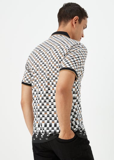 White Print Zip Up Polo Shirt