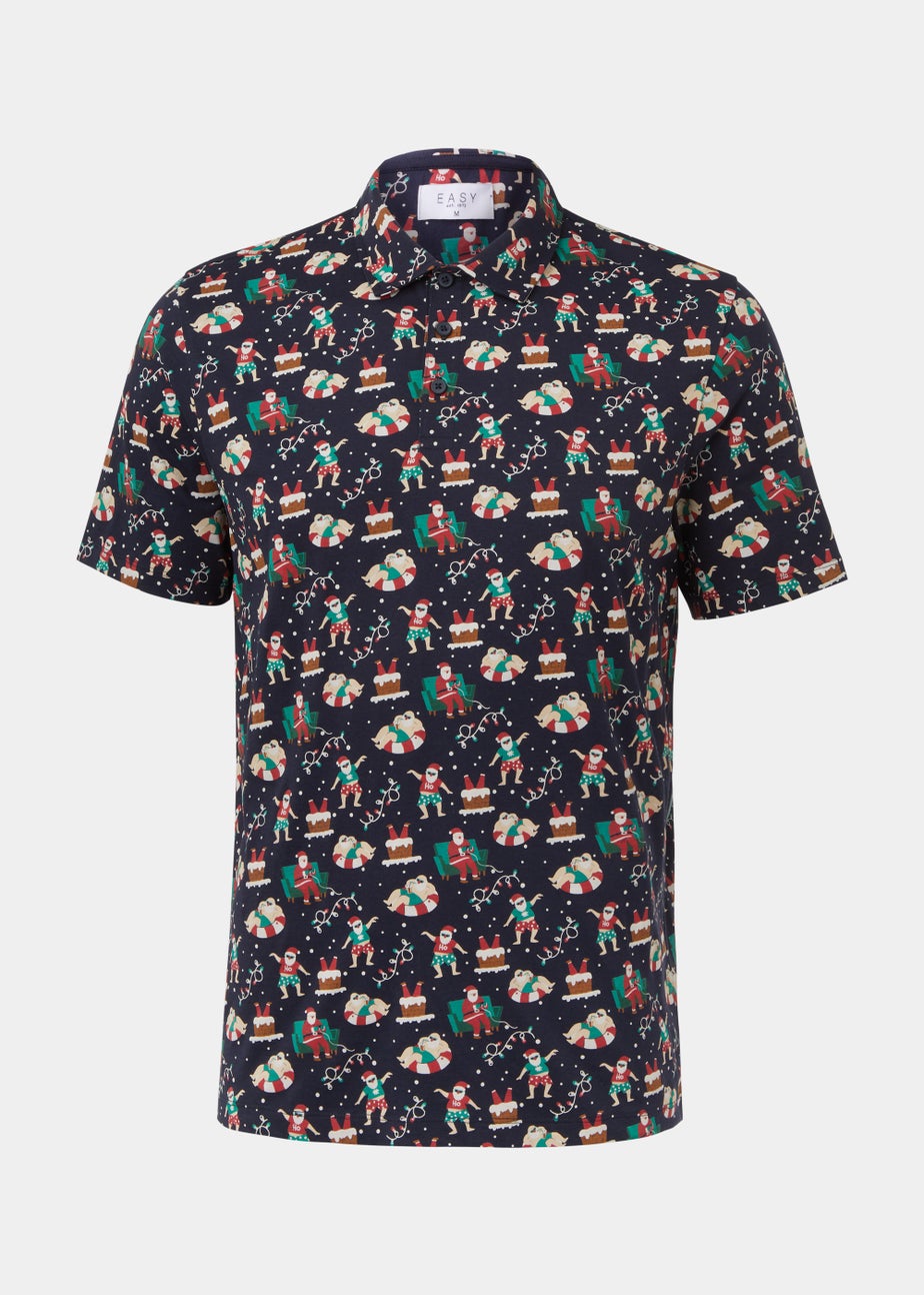 Navy Christmas Santa Polo Shirt