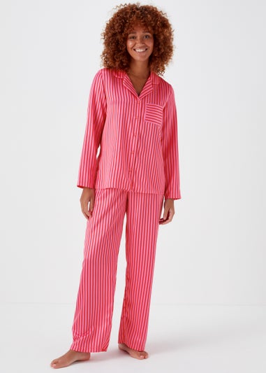 Pink Stripe Satin Button Up Pyjama Set