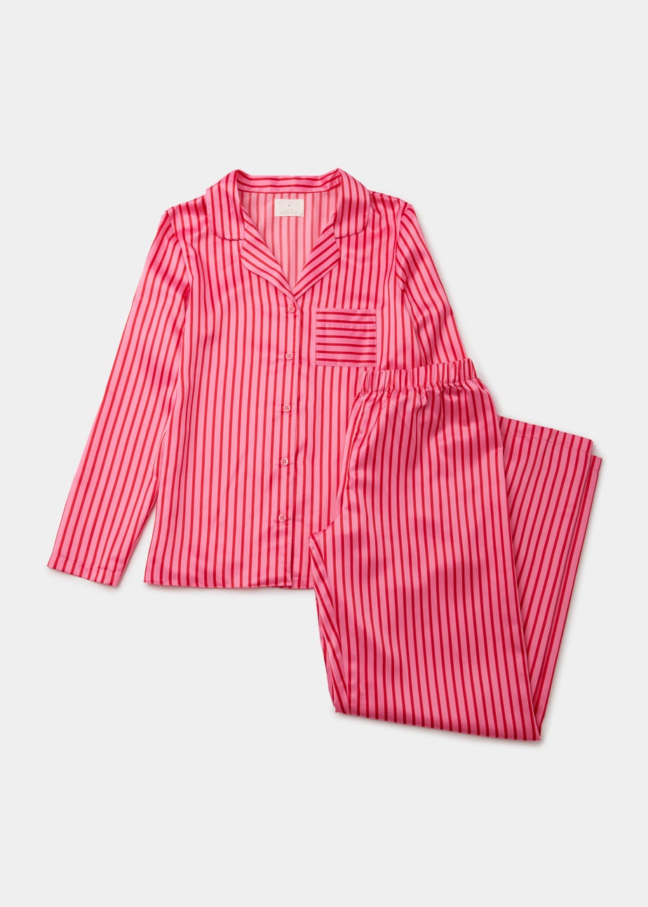 Pink Stripe Satin Button Up Pyjama Set