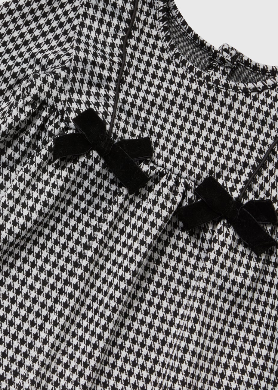 Girls Black Dogtooth Dress & Headband Set (9mths-6yrs)