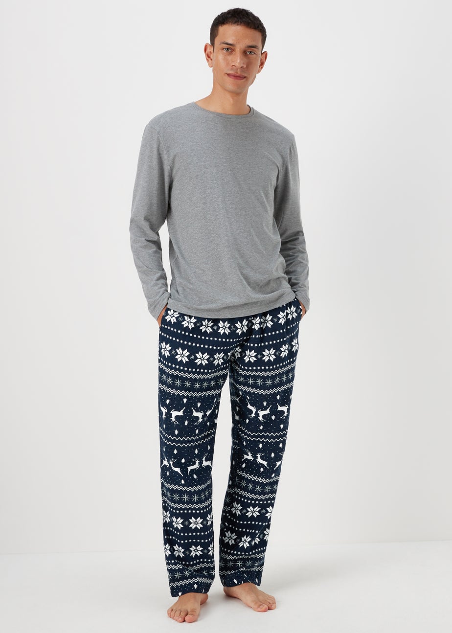 Grey & Navy Fair Isle Pyjama Gift Set