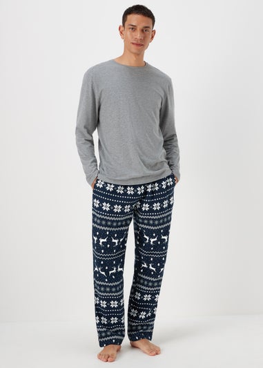 Grey & Navy Fair Isle Pyjama Gift Set