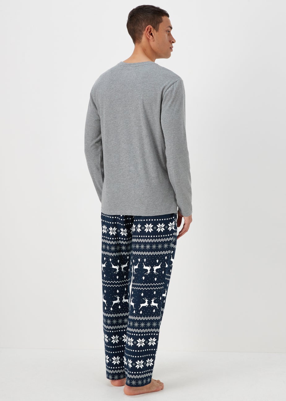 Grey & Navy Fair Isle Pyjama Gift Set