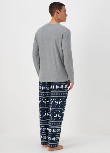 Grey & Navy Fair Isle Pyjama Gift Set