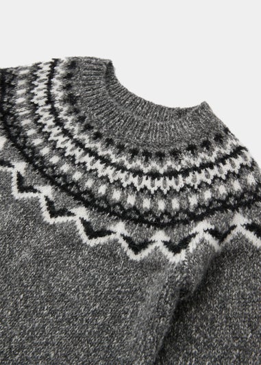 Boys Grey Fair Isle Knitted Jumper