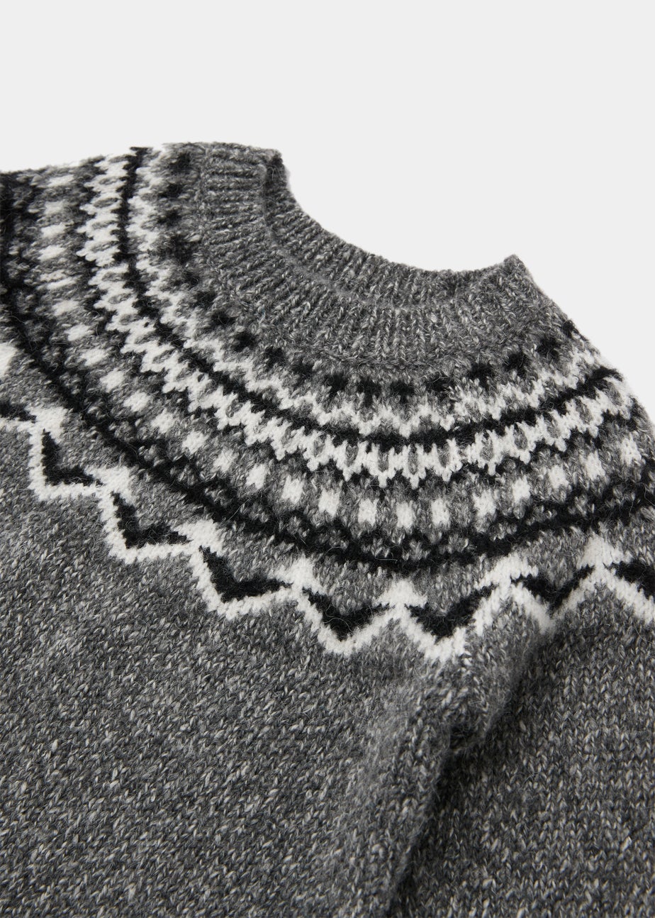 Boys Grey Fair Isle Knitted Jumper