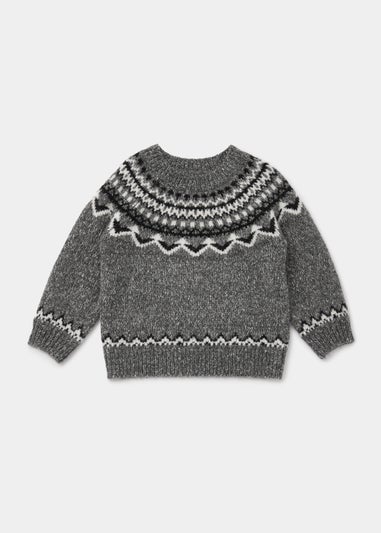 Boys Grey Fair Isle Knitted Jumper