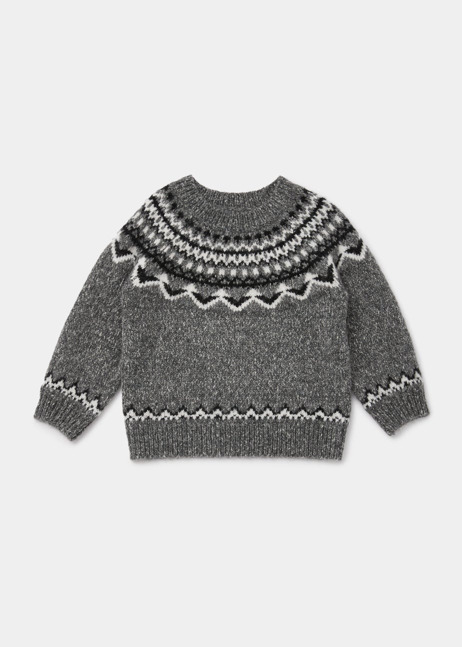 Boys Grey Fair Isle Knitted Jumper