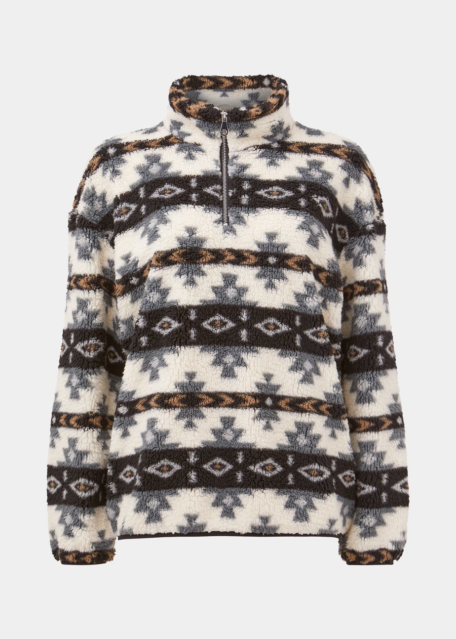 Multicoloured Print Half Zip Teddy Fleece