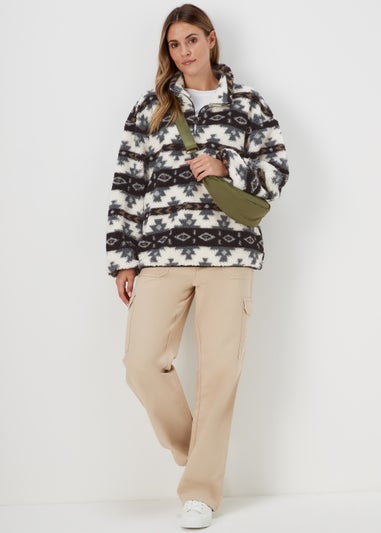 Multicoloured Print Half Zip Teddy Fleece