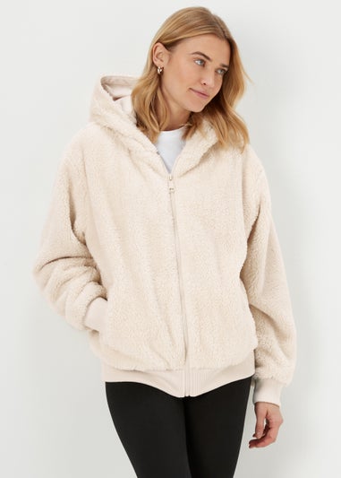 Ivory Teddy Fleece Zip Up Hoodie