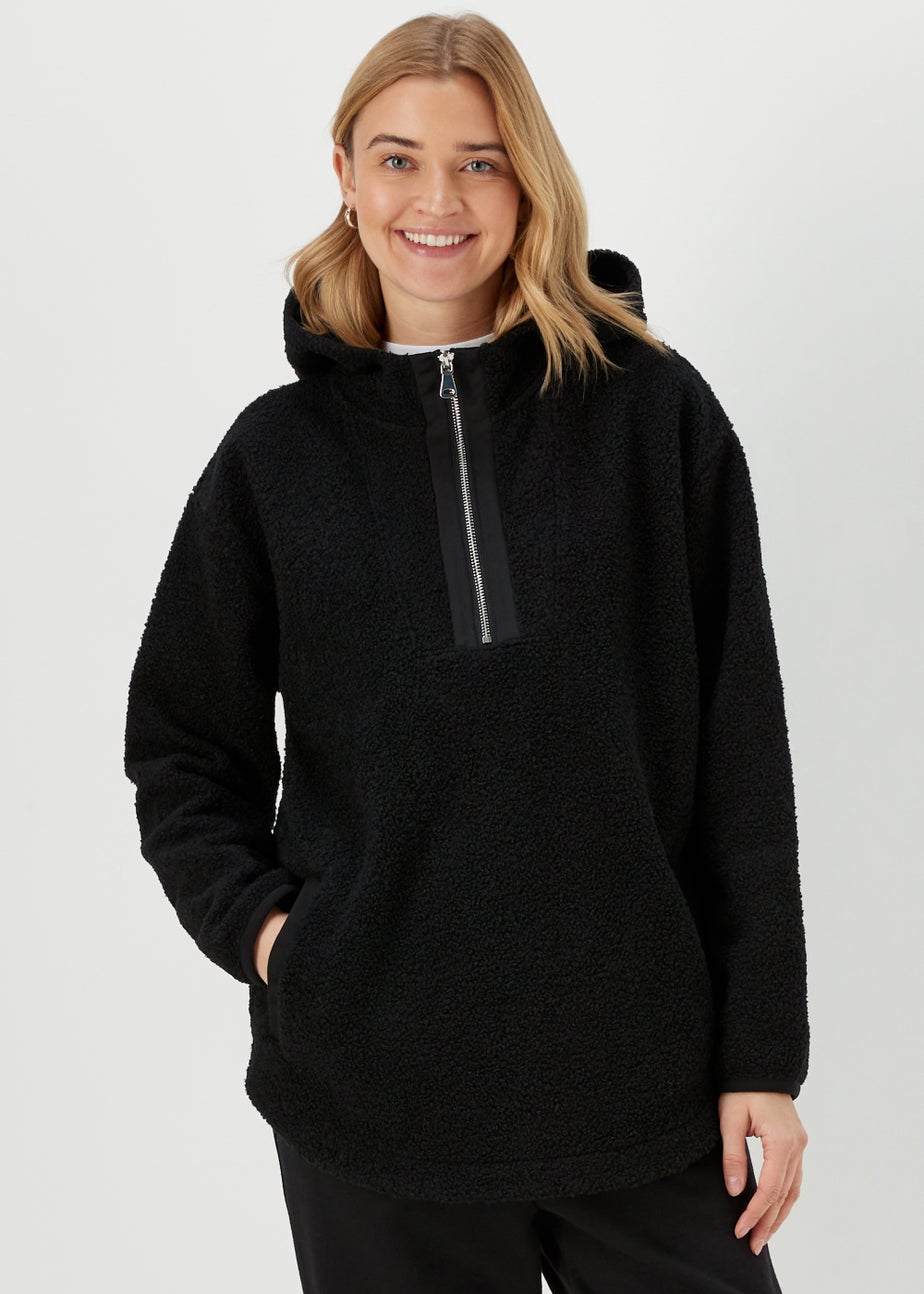 Black Borg Half Zip Longline Hoodie