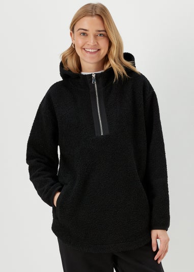 Black Borg Half Zip Longline Hoodie