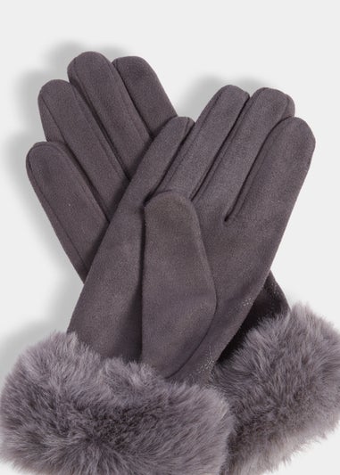 Grey Faux Fur Gloves