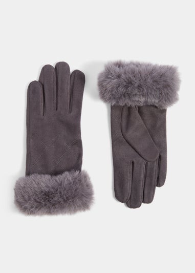 Grey Faux Fur Gloves