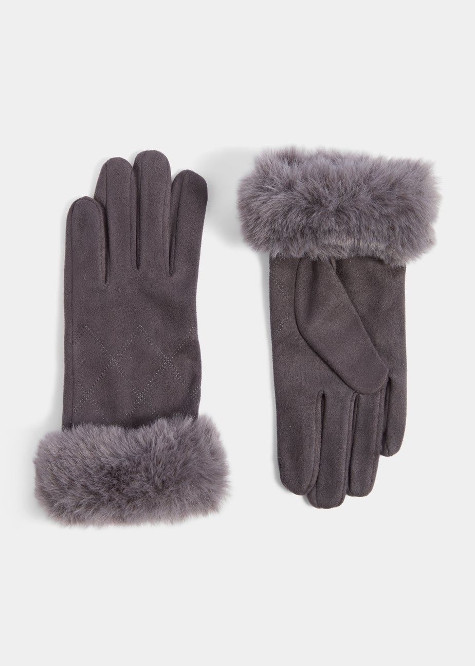 Grey Faux Fur Gloves