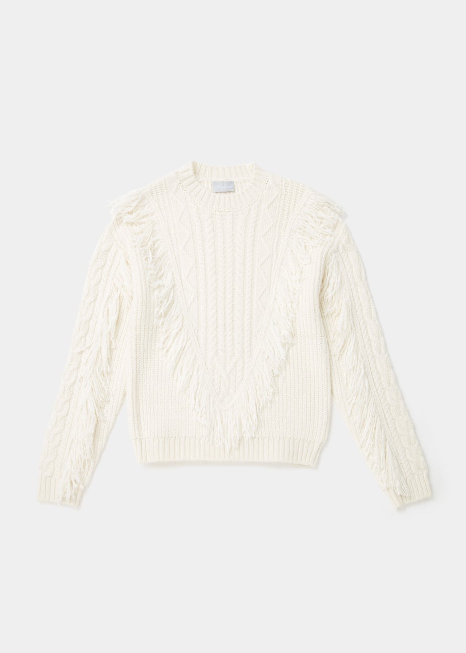 Girls Cream Fringe Cable Knit Jumper (4-13yrs)
