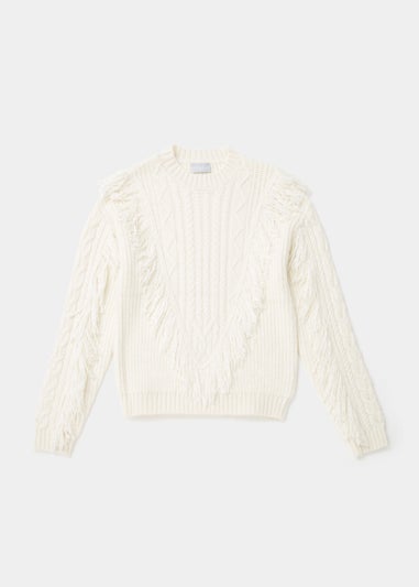 Girls Cream Fringe Cable Knit Jumper (4-13yrs)