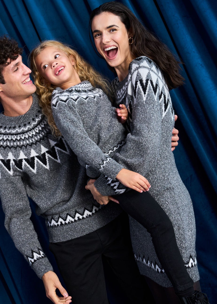 Girls Mini Me Grey Fair Isle Christmas Jumper (4-13yrs)