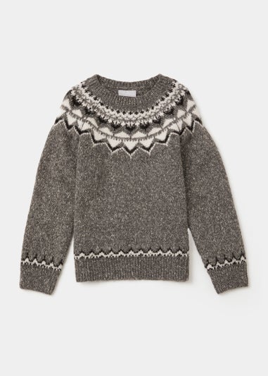 Girls Mini Me Grey Fair Isle Christmas Jumper (4-13yrs)