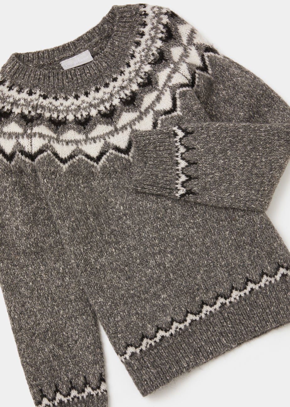 Girls Mini Me Grey Fair Isle Christmas Jumper (4-13yrs)