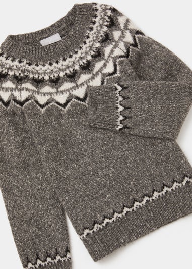 Girls Mini Me Grey Fair Isle Christmas Jumper (4-13yrs)