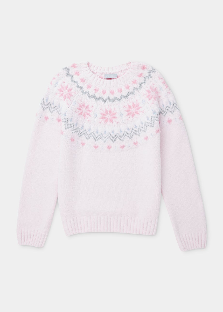 Girls Pink Fair Isle Knitted Jumper (4-13yrs)