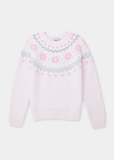 Girls Pink Fair Isle Knitted Jumper (4-13yrs)
