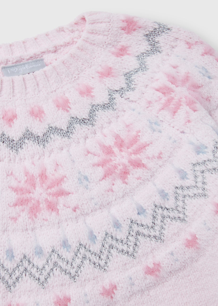 Girls Pink Fair Isle Knitted Jumper (4-13yrs)