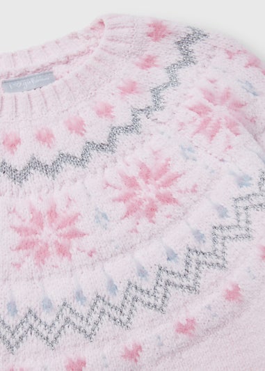 Girls Pink Fair Isle Knitted Jumper (4-13yrs)