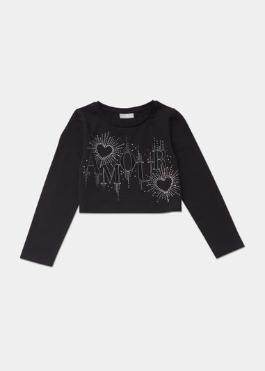 Girls Black Amour Embellished T-Shirt (4-13yrs)
