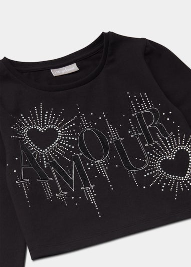 Girls Black Amour Embellished T-Shirt (4-13yrs)