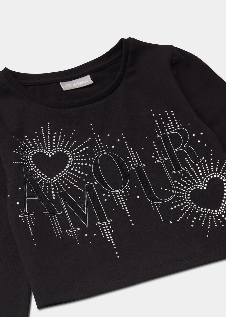 Girls Black Amour Embellished T-Shirt (4-13yrs)