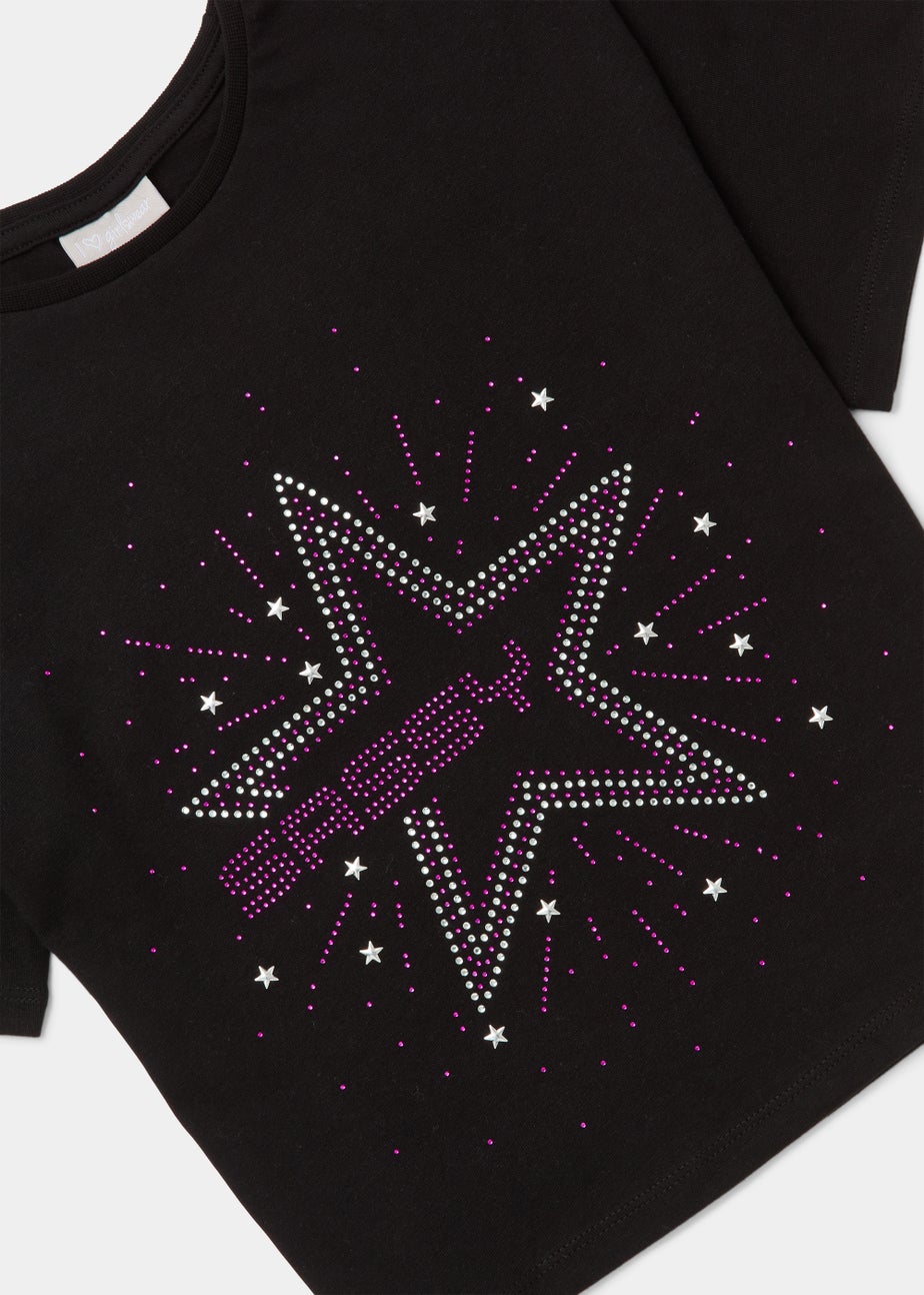 Girls Black Stud Star Sassy T-Shirt (4-13yrs)