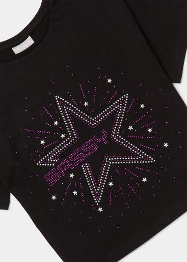 Girls Black Stud Star Sassy T-Shirt (4-13yrs)