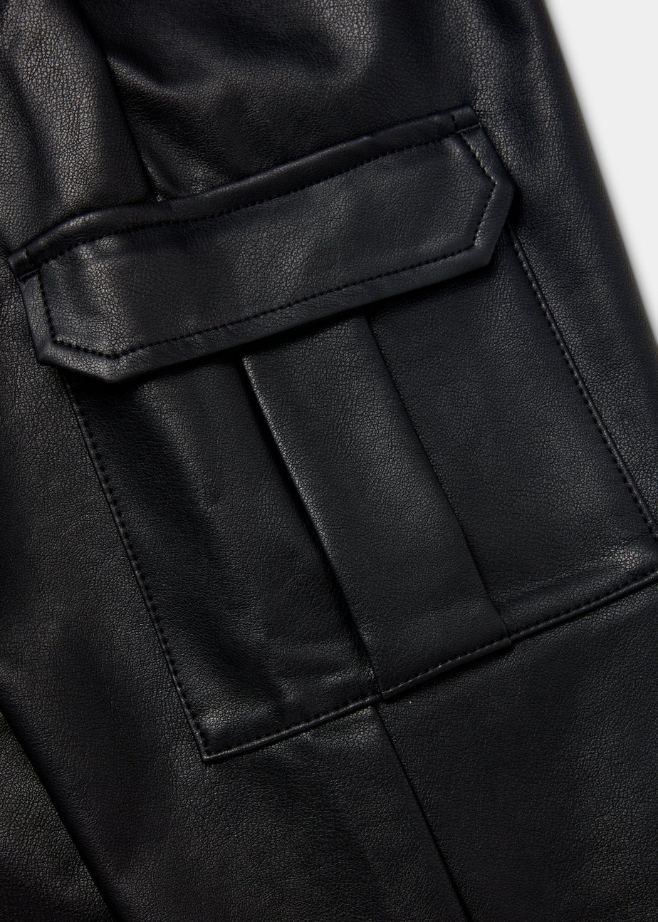 Girls Black PU Cargo Trousers (4-15yrs)