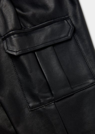 Girls Black PU Cargo Trousers (4-15yrs)