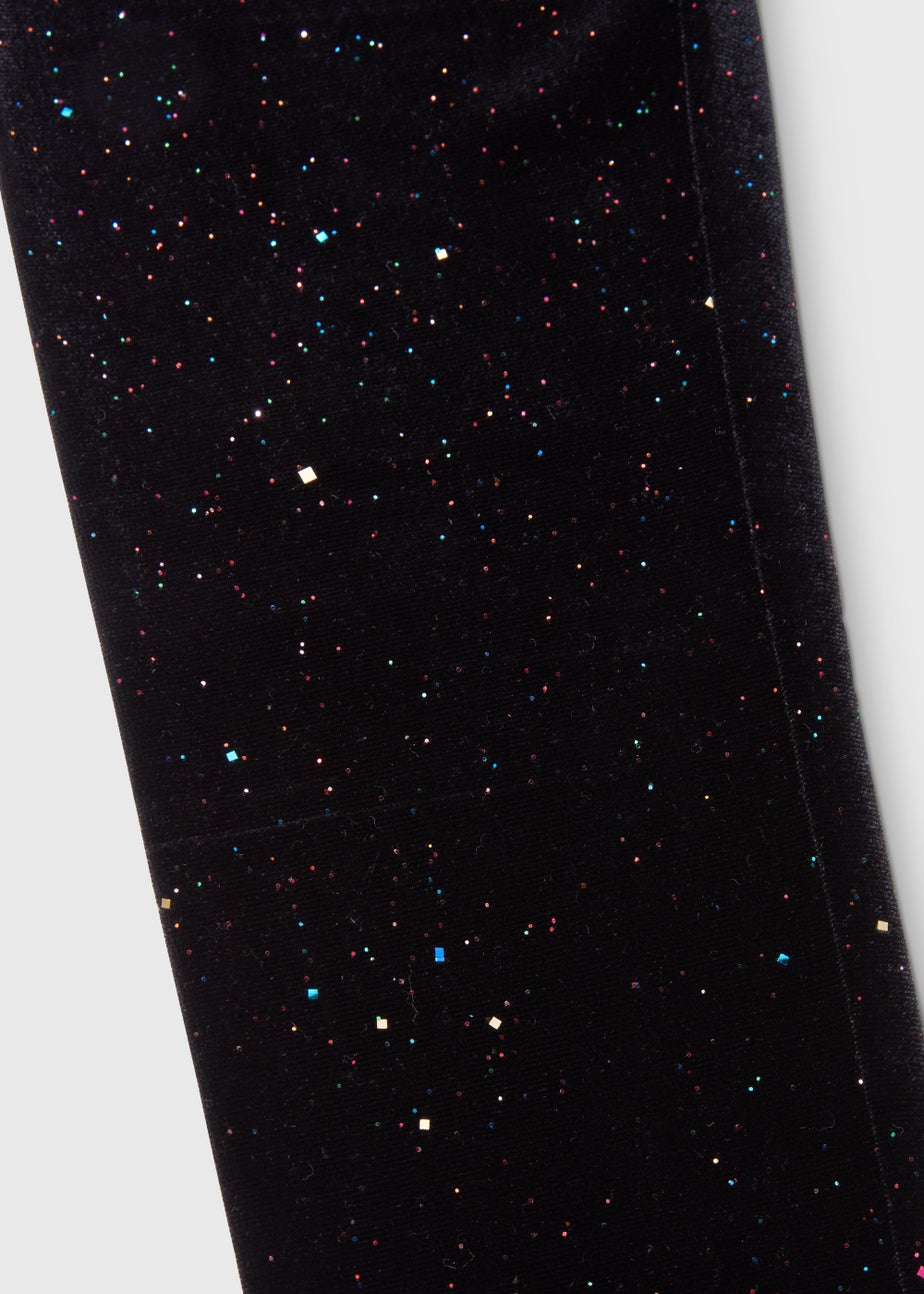 Girls Black Velvet Glitter Leggings (4-13yrs)