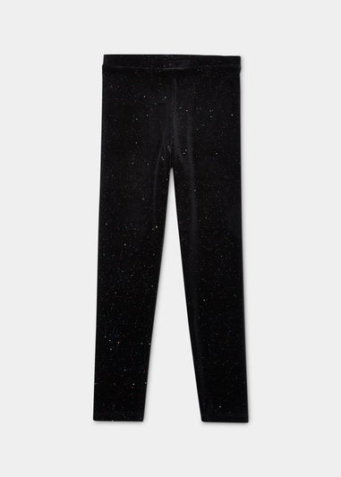 Girls Black Velvet Glitter Leggings (4-13yrs)