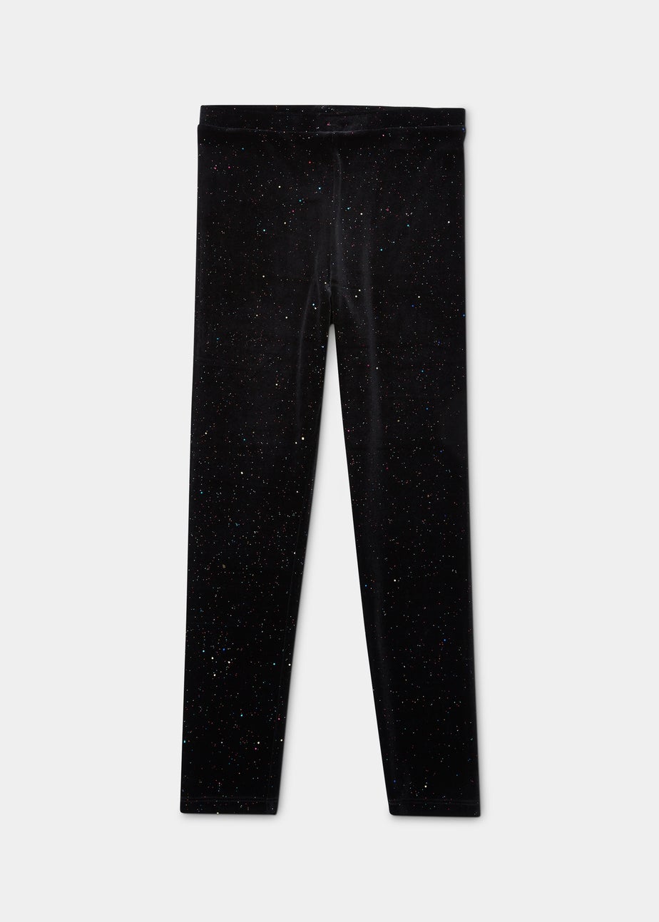 Girls Black Velvet Glitter Leggings (4-13yrs)