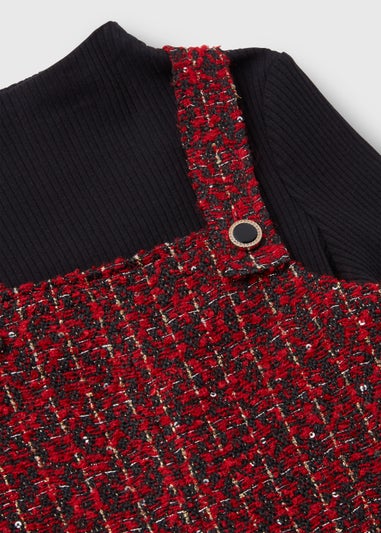 Girls Red Check Pinafore & Black Top Set (4-13yrs)
