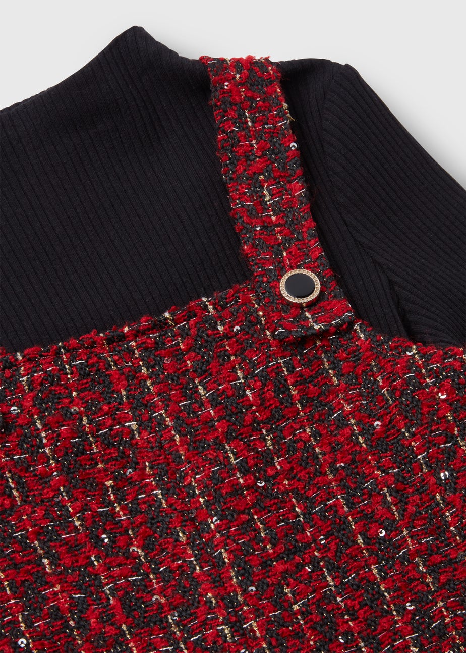 Girls Red Check Pinafore & Black Top Set (4-13yrs)