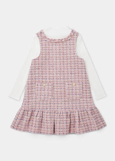 Girls Pink Boucle Pinafore & Cream Top Set (4-13yrs)