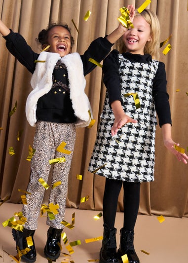 Girls Monochrome Check Boucle Pinafore & Top Set (4-13yrs)