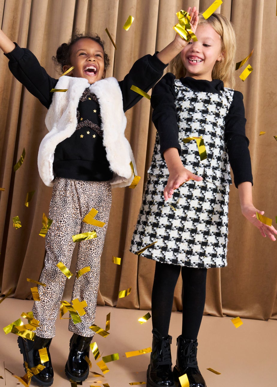 Girls Monochrome Check Boucle Pinafore & Top Set (4-13yrs)