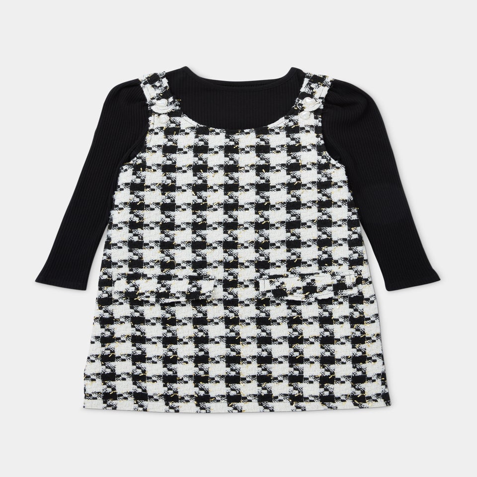 Girls Monochrome Check Boucle Pinafore & Top Set (4-13yrs)
